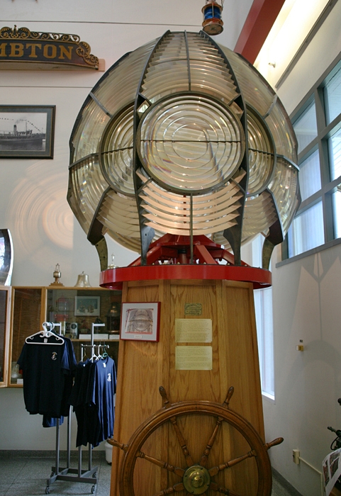 A photo of the Caribou Island second-order lens on display at the Canadian Coast Guard base in Parry Sound, Ontario.