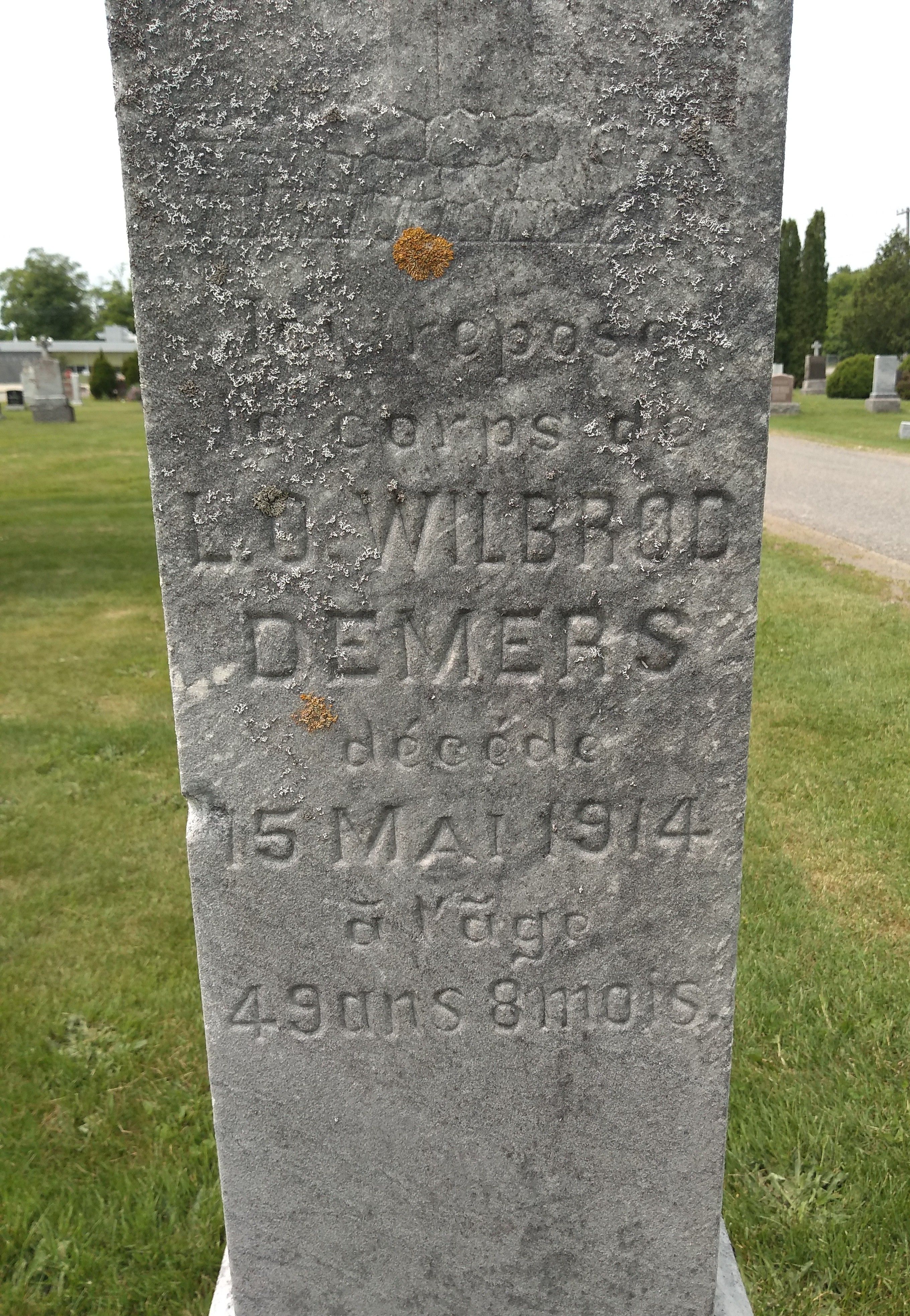 The gravestone of Wilbrod Ovide Demers in Holy Sepulchre Cemetery in Sault Ste Marie. Photo credit: DLK.